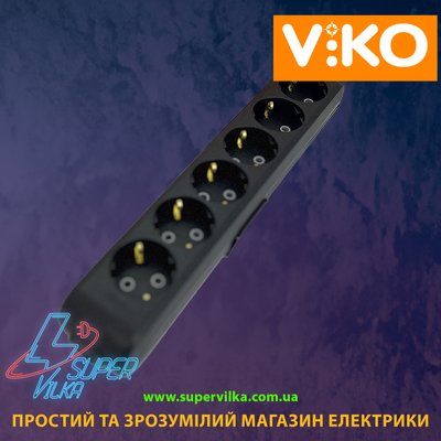 Колодка 6 гнізд з заземленням VIKO чорна 3819 фото